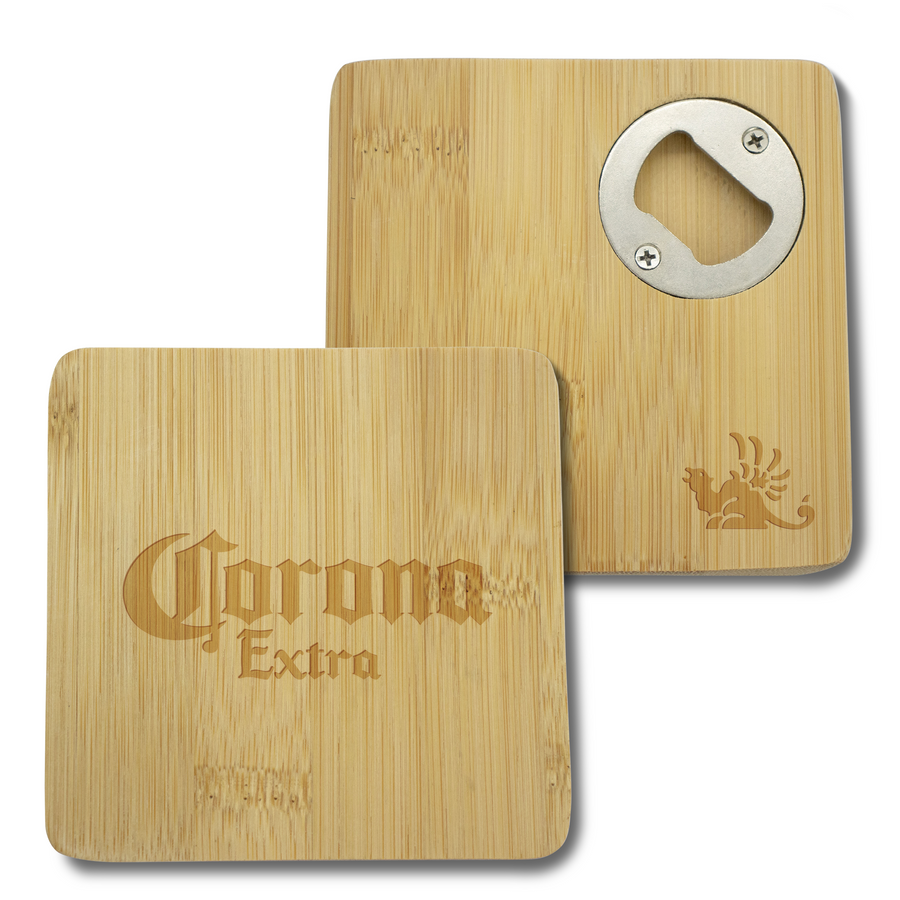 Square Bamboo Coaster with bottle opener