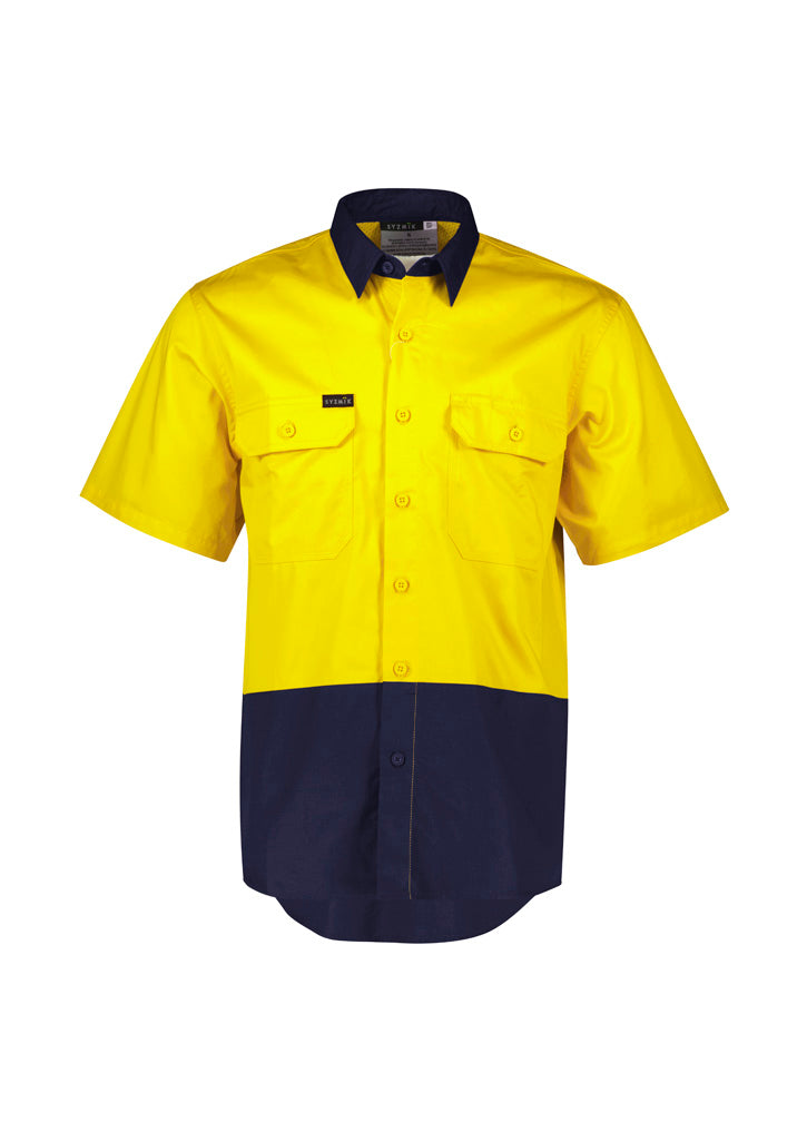 SYZMIK WORKWEAR  Hi Vis Short Sleeve Shirt (Mens) ZW115 ACTIV EMBROIDERY DESIGNS. UNIFORMS & WORKWEAR
