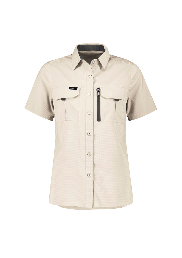 ACTIV EMBROIDERY DESIGNS. UNIFORMS. SYZMIK WORKWEAR  Outdoor Short Sleeve Shirt (Womens) ZW765