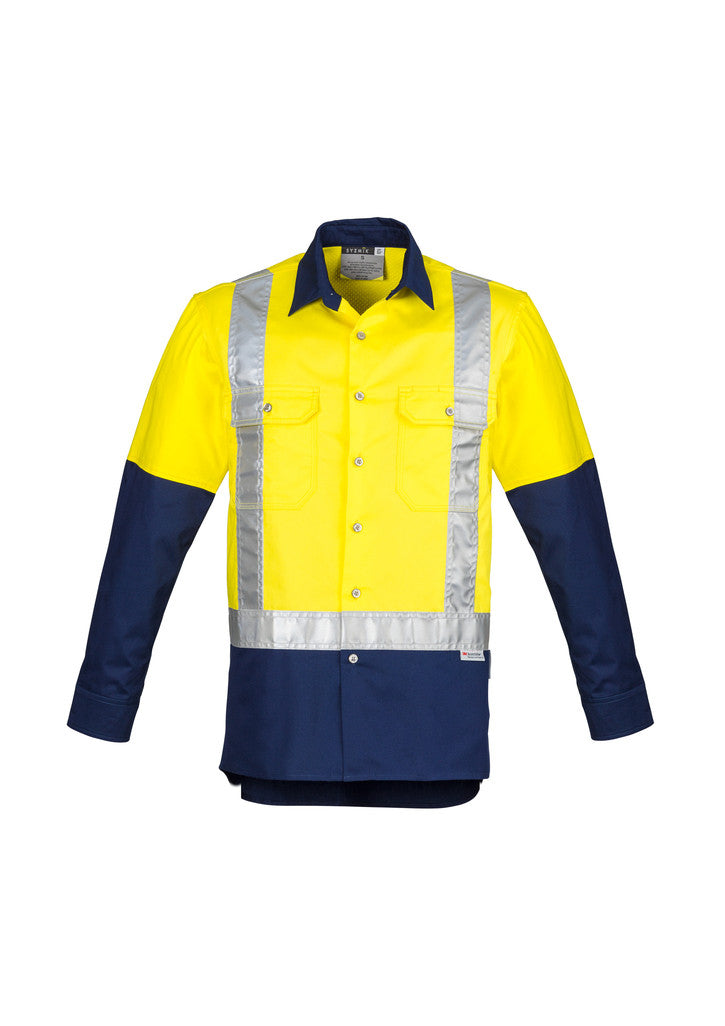 ACTIV EMBROIDERY DESIGNS. UNIFORMS. HI VIS SPLICED INDUSTRIAL SHIRT. MENS.