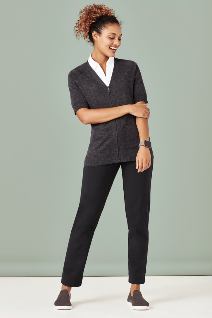 Womens Zip Front Short Sleeve Knit