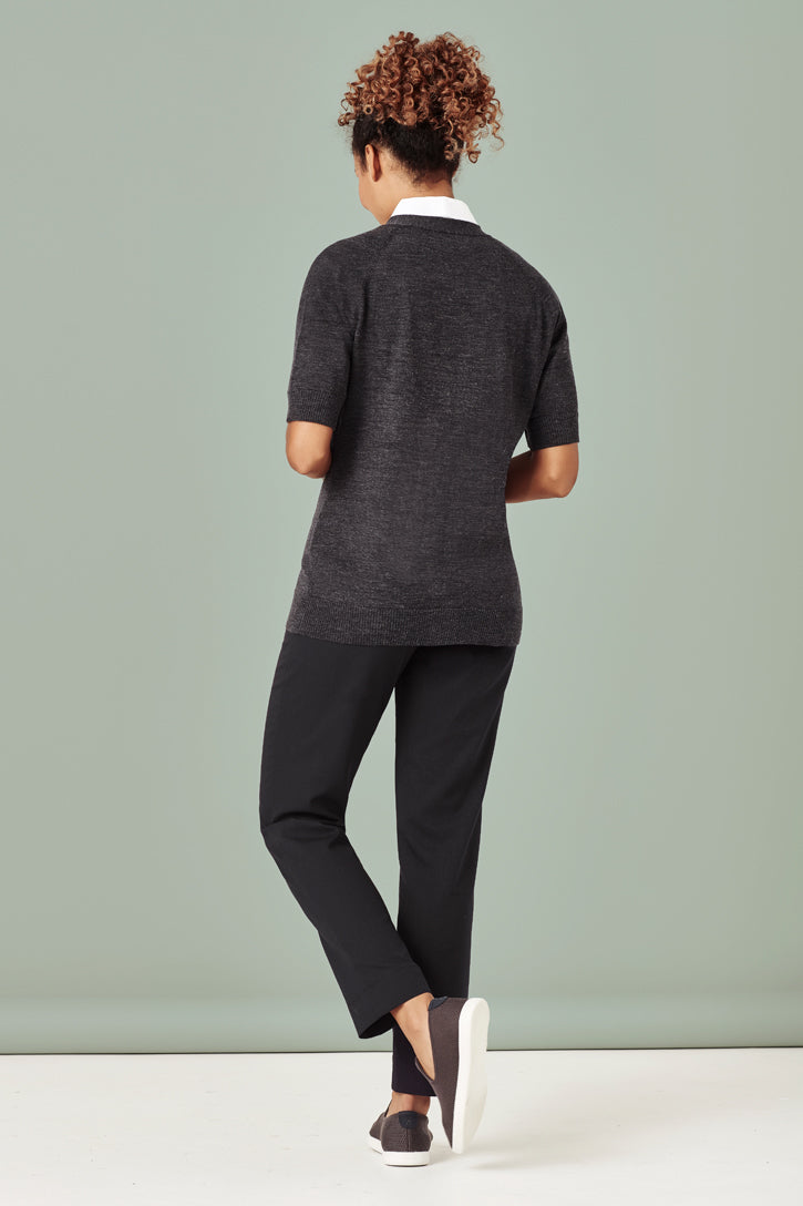Womens Zip Front Short Sleeve Knit