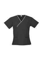 LADIES CONTRAST CROSSOVER SCRUBS TOP