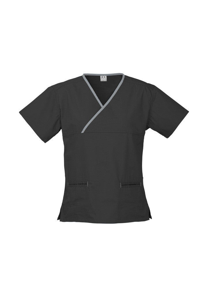 LADIES CONTRAST CROSSOVER SCRUBS TOP