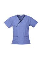 LADIES CONTRAST CROSSOVER SCRUBS TOP
