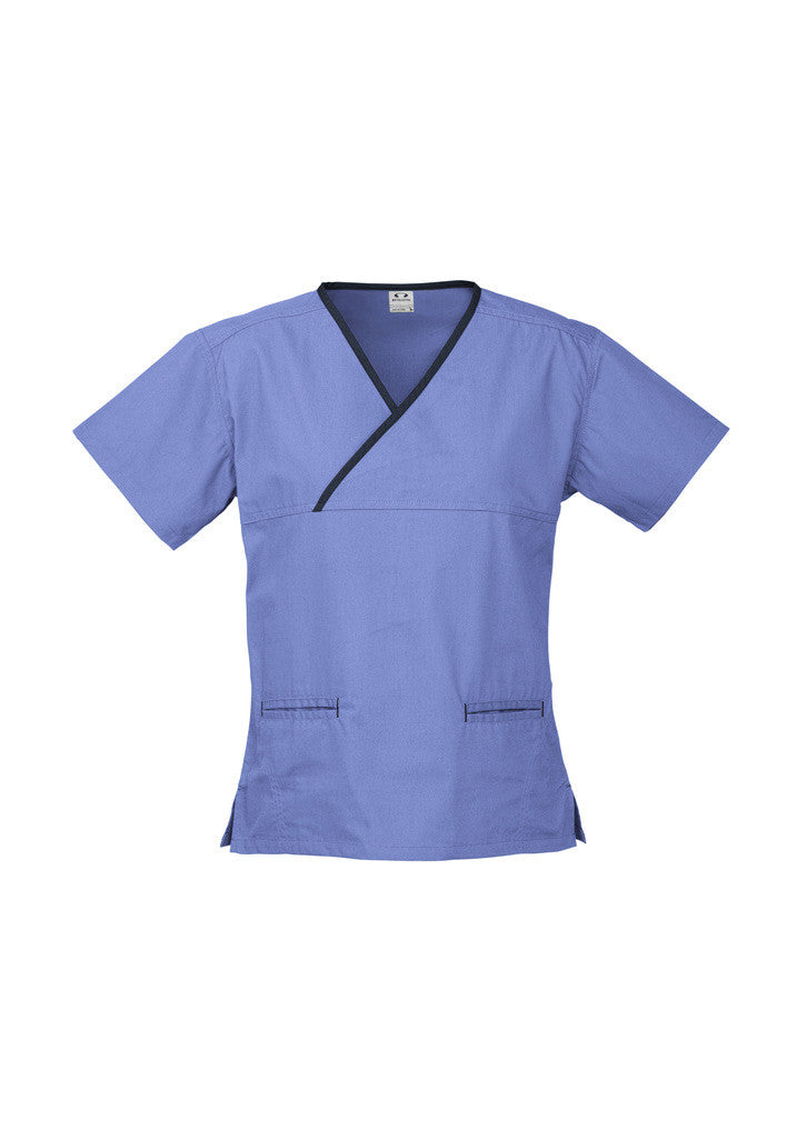 LADIES CONTRAST CROSSOVER SCRUBS TOP