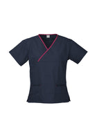 LADIES CONTRAST CROSSOVER SCRUBS TOP