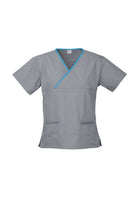 LADIES CONTRAST CROSSOVER SCRUBS TOP