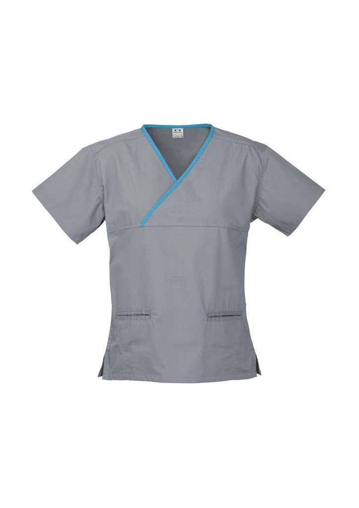 LADIES CONTRAST CROSSOVER SCRUBS TOP