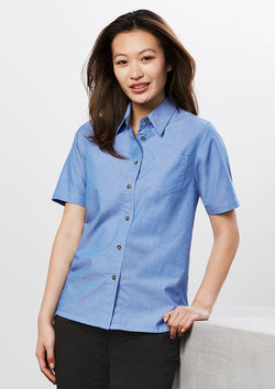ACTIV EMBROIDERY DESIGNS.UNIFORMS.WORKWEAR.LADIES WRINKLE FREE CHAMBRAY SHORT SLEEVE SHIRT