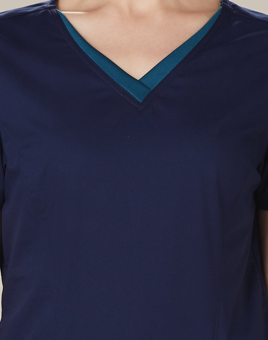 Ladies V-Neck Contrast Trim Scrub Top