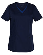 Ladies V-Neck Contrast Trim Scrub Top