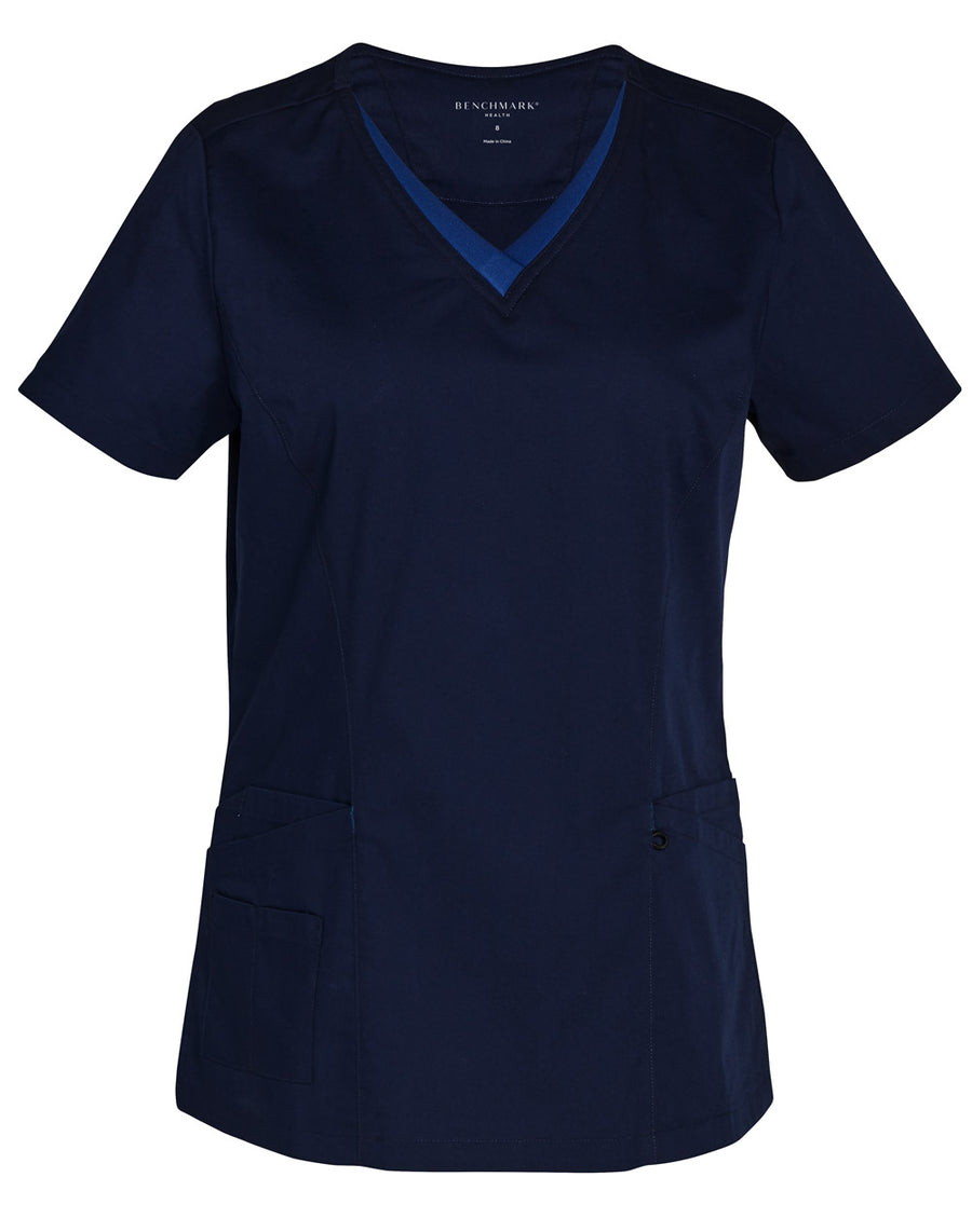 Ladies V-Neck Contrast Trim Scrub Top