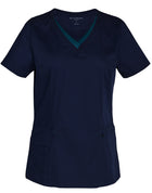Ladies V-Neck Contrast Trim Scrub Top