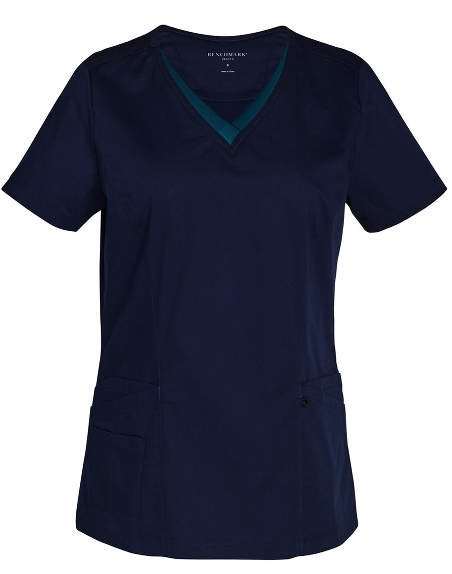 Ladies V-Neck Contrast Trim Scrub Top