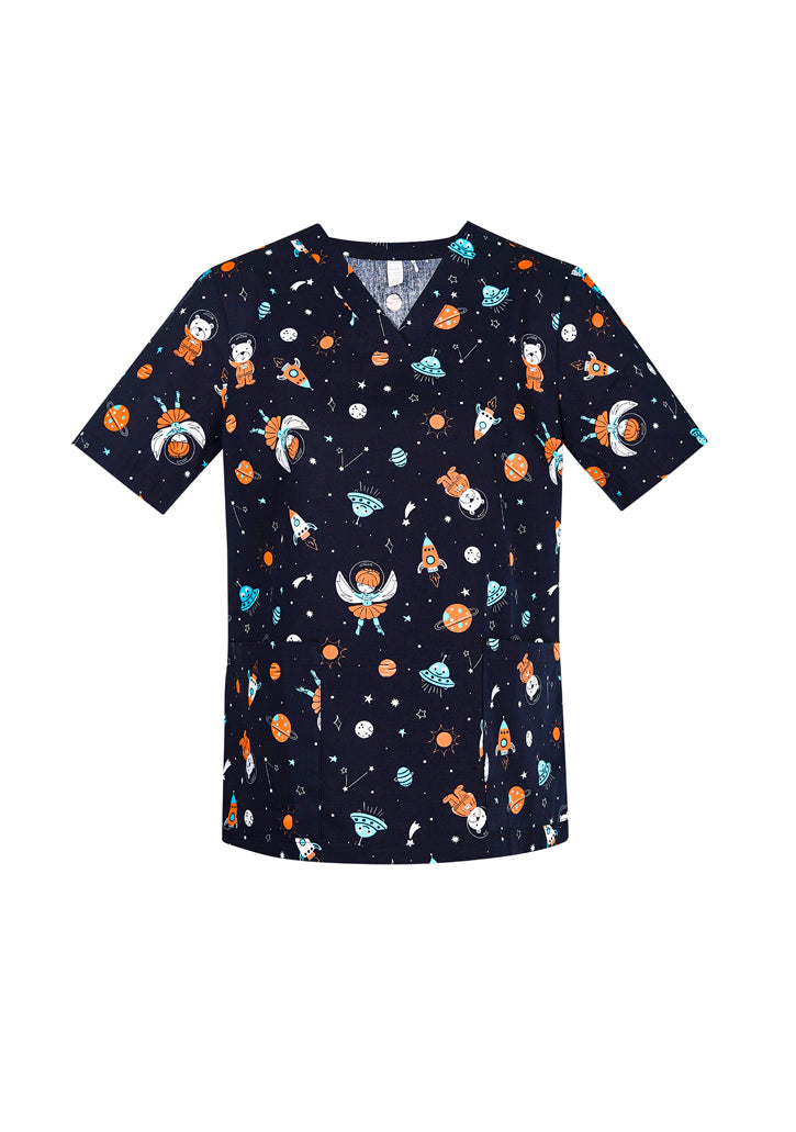 Womens Space Party Scrub Top
