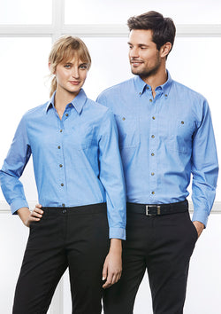 ACTIV EMBROIDERY DESIGNS.UNIFORMS.WORKWEAR.MENS WRINKLE FREE CHAMBRAY LONG SLEEVE SHIRT