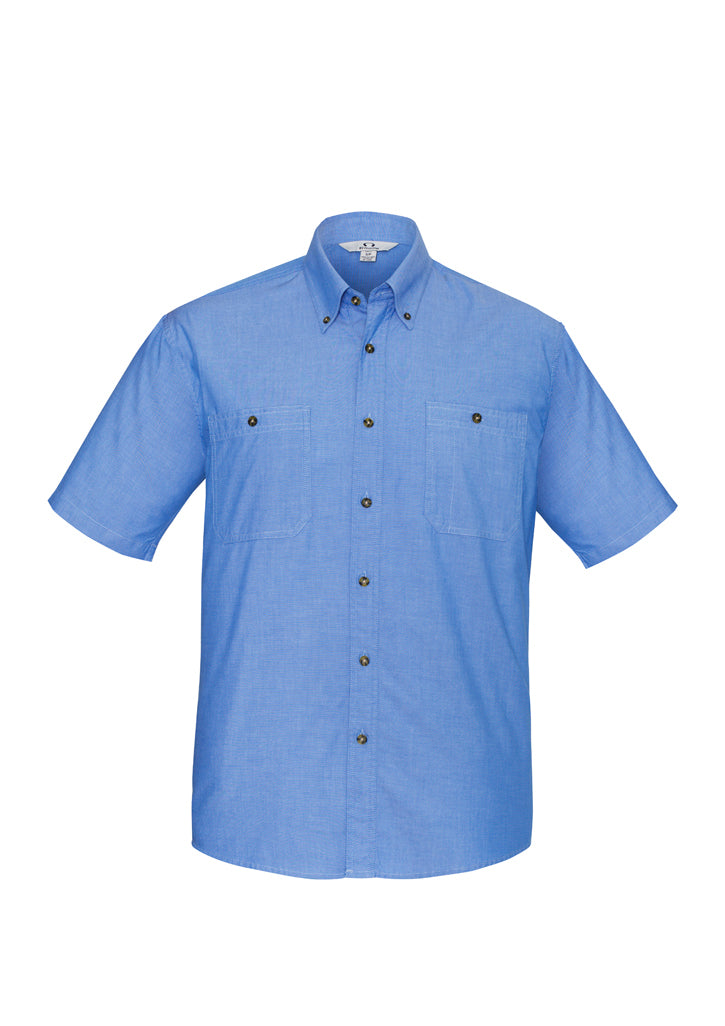 ACTIV EMBROIDERY DESIGNS. UNIFORMS. WORKWEAR.MENS WRINKLE FREE CHAMBRAY SHORT SLEEVE SHIRT