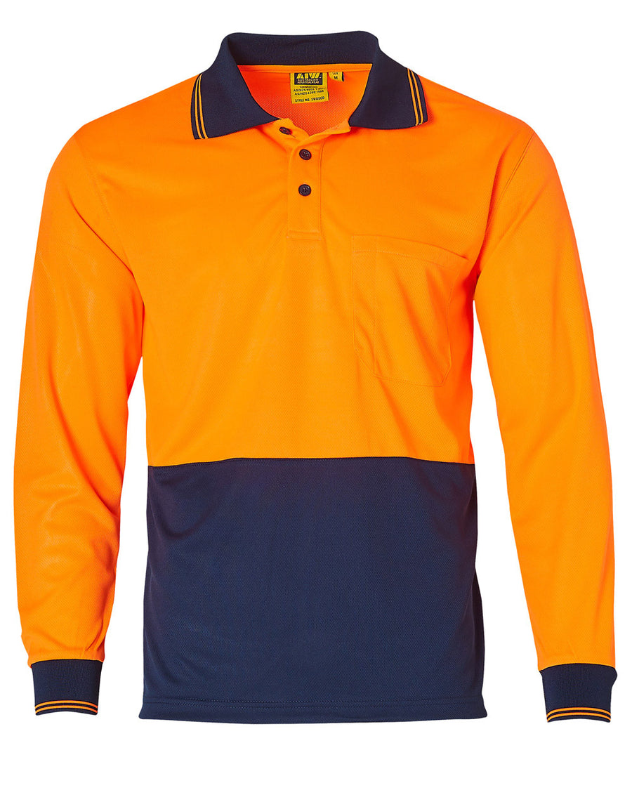 Hi Vis Cotton Back Long Sleeve Polo (Mens)