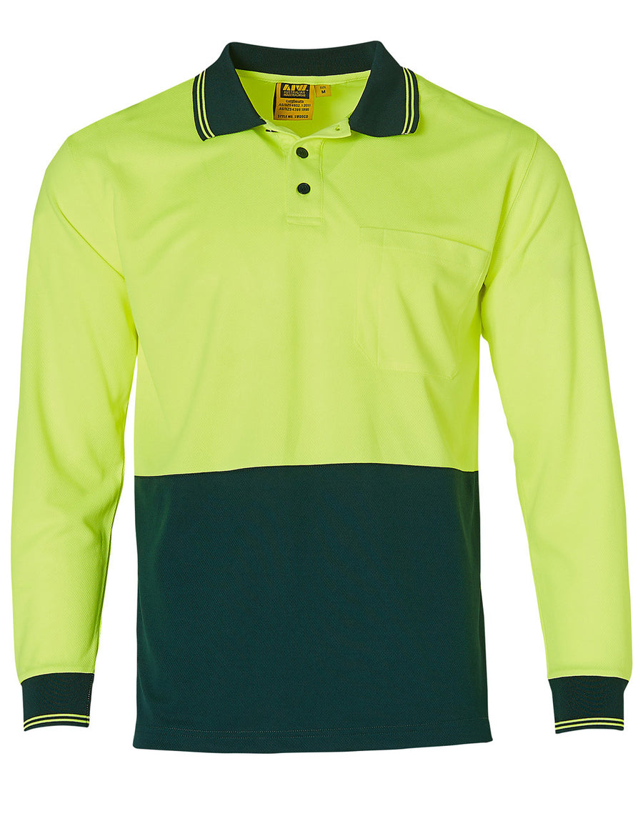 Hi Vis Cotton Back Long Sleeve Polo (Mens)