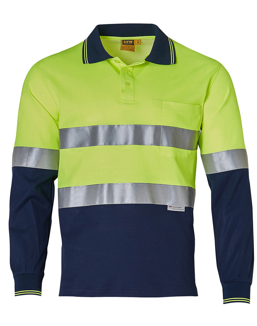 Hi Vis Cotton Back L/S Polo With 3M Reflective Tape (Mens)
