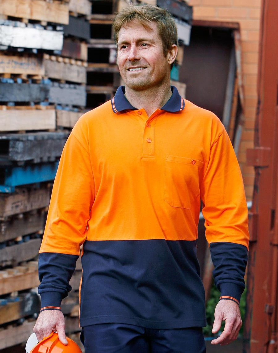 100% Cotton Jersey Two Tone Long Sleeve Safety Polo (Mens)