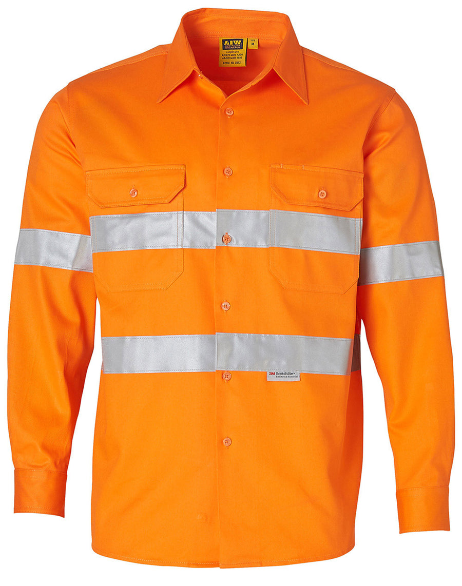 Hi Vis 190gsm Long Sleeve Drill Shirt Whit 3M Tapes (Unisex)
