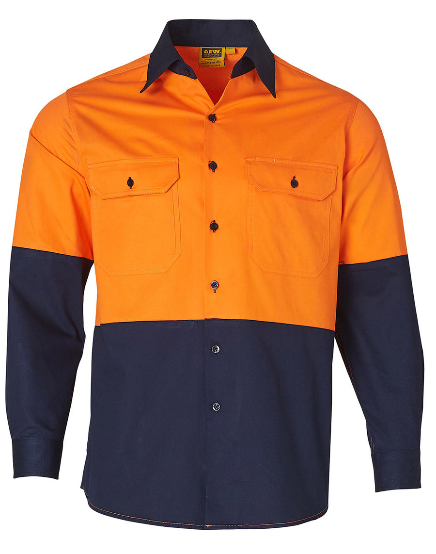 Hi Vis 155gsm Cool-Breeze Cotton Twill L/S Shirt (Mens)