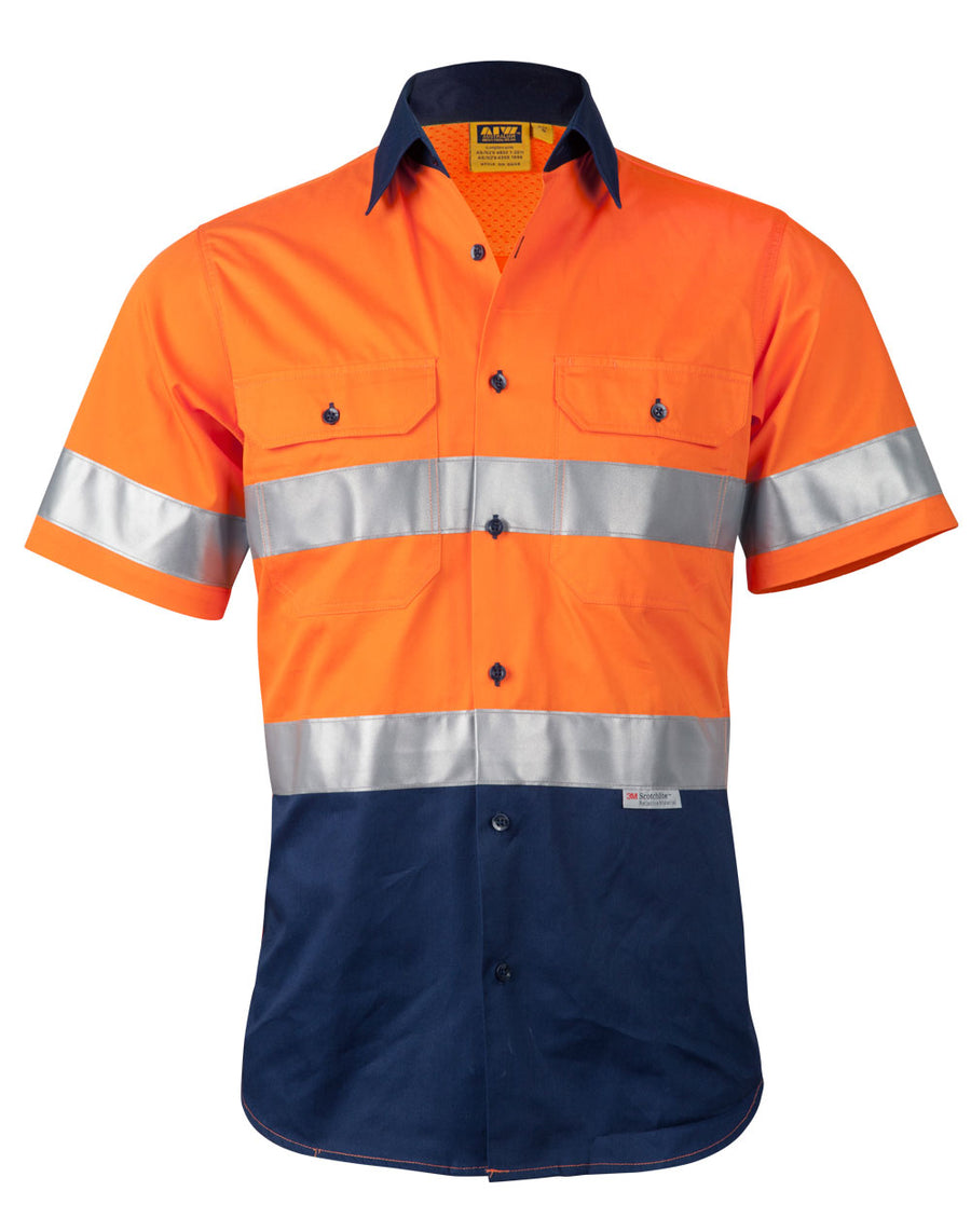 Hi Vis 155gsm Cool-Breeze Cotton Twill S/S Shirt With 3M Tape (Mens)