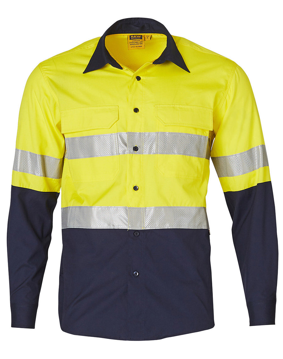 Hi Vis Cotton Rip-Stop Long Sleeve Shirt 3M Tape (Unisex)