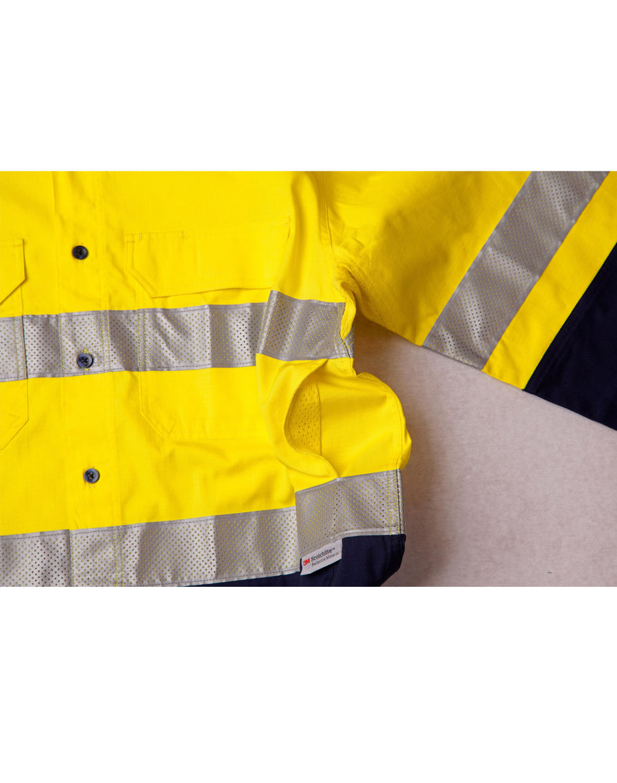 Hi Vis Cotton Rip-Stop Long Sleeve Shirt 3M Tape (Unisex)