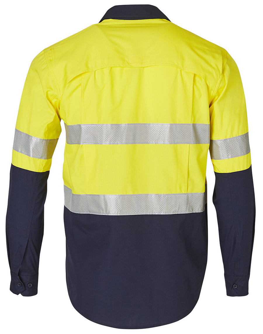 Hi Vis Cotton Rip-Stop Long Sleeve Shirt 3M Tape (Unisex)