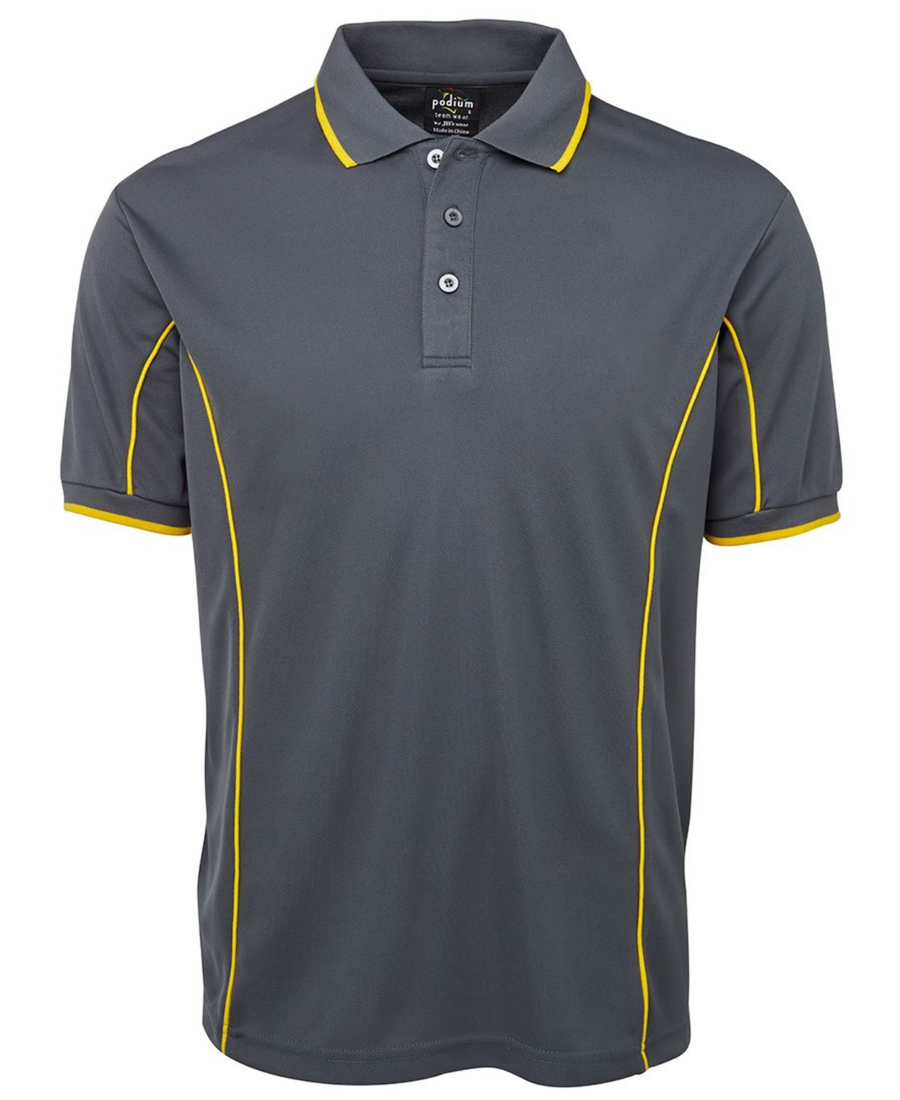 ACTIV EMBROIDERY DESIGNS. UNIFORMS. SHORT SLEEVE PIPING POLO. MENS.