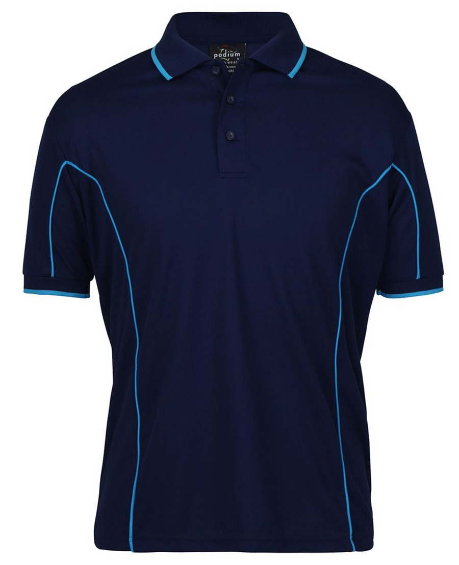 ACTIV EMBROIDERY DESIGNS. UNIFORMS. SHORT SLEEVE PIPING POLO. MENS.