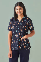 Womens Space Party Scrub Top