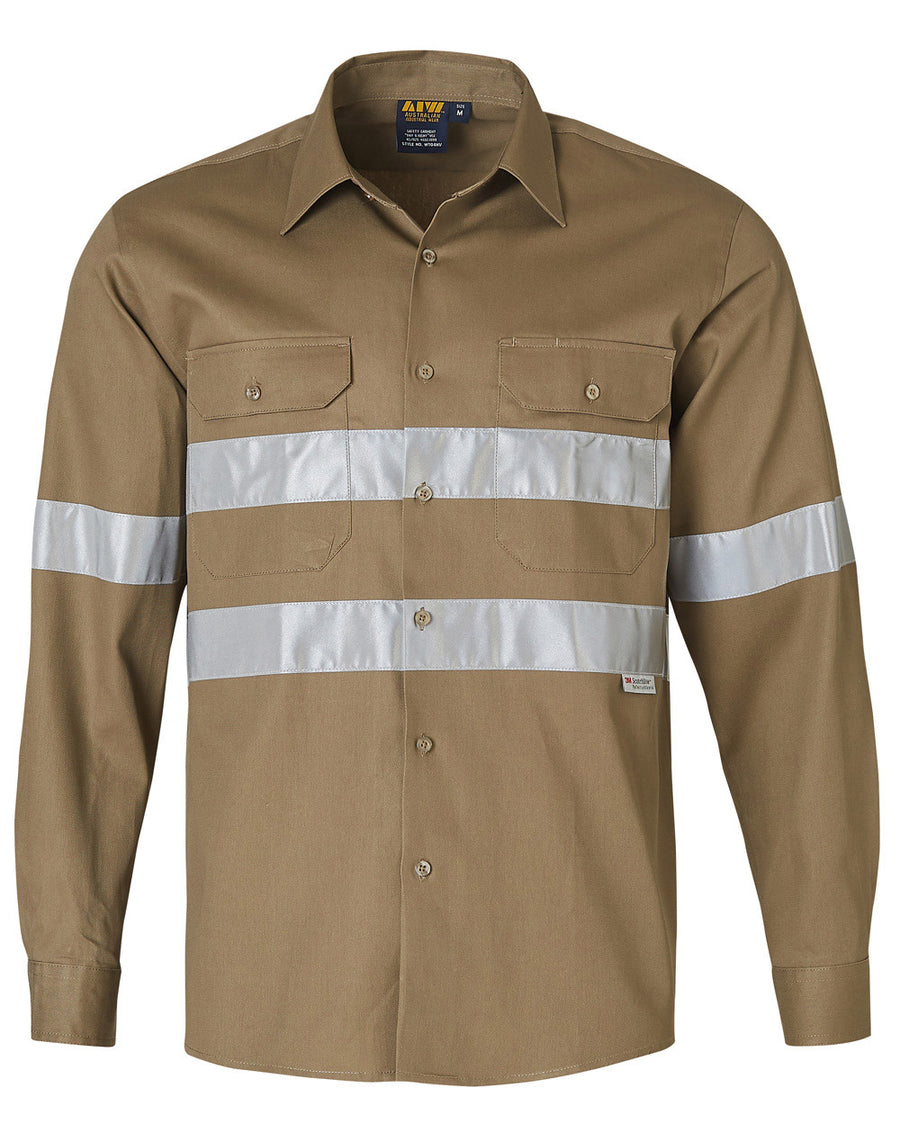 190gsm Cotton Drill Long Sleeve Work Shirt with 3M Tapes (Mens)