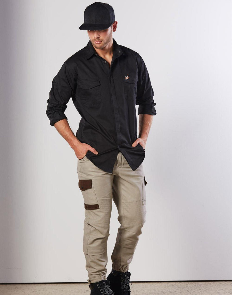 Stretch Long Sleeve Work Shirt With 2 Front Flap Pockets (Mens)