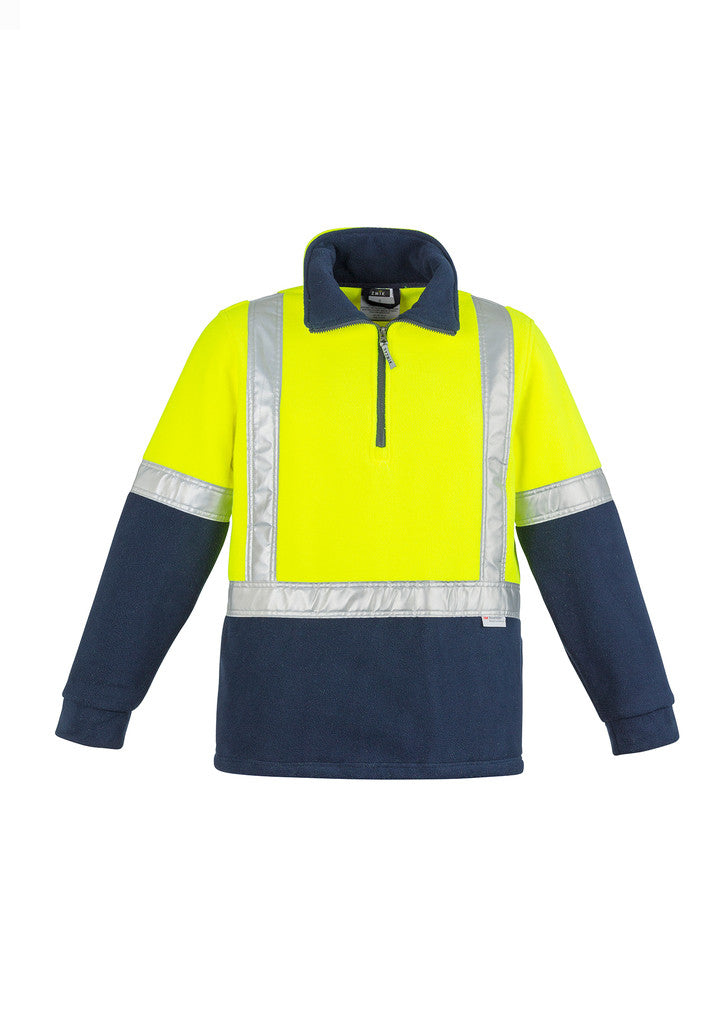 ACTIV EMBROIDERY DESIGNS. UNIFORMS. HI VIS FLEECE JUMPER SHOULDER TAPED. MENS.