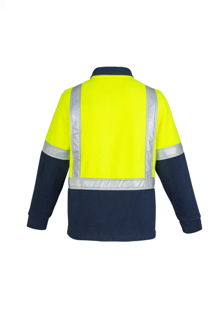 ACTIV EMBROIDERY DESIGNS. UNIFORMS. HI VIS FLEECE JUMPER SHOULDER TAPED. MENS.