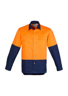 ACTIV EMBROIDERY DESIGNS. UNIFORMS. HI VIS SPLICED INDUSTRIAL SHIRT. MENS.