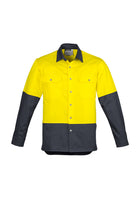 ACTIV EMBROIDERY DESIGNS. UNIFORMS. HI VIS SPLICED INDUSTRIAL SHIRT. MENS.