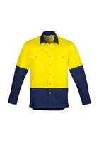 ACTIV EMBROIDERY DESIGNS. UNIFORMS. HI VIS SPLICED INDUSTRIAL SHIRT. MENS.