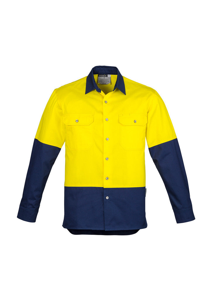 ACTIV EMBROIDERY DESIGNS. UNIFORMS. HI VIS SPLICED INDUSTRIAL SHIRT. MENS.