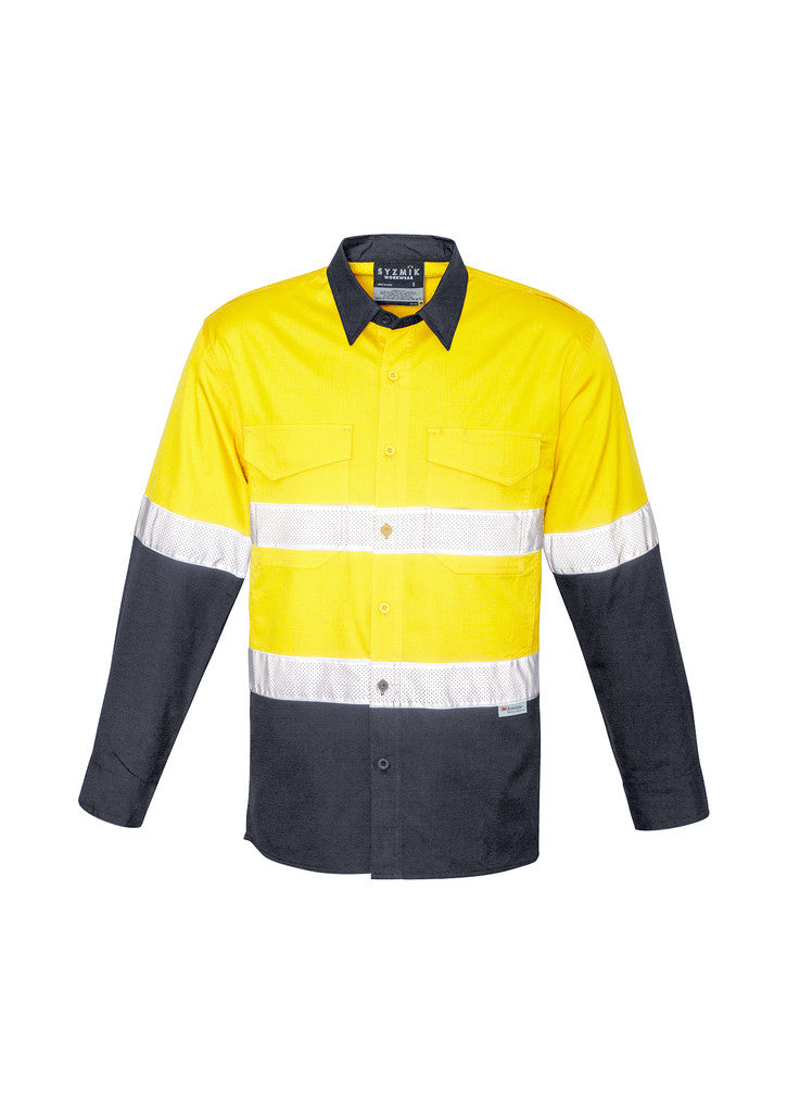 ACTIV EMBROIDERY DESIGNS. UNIFORMS. RUGGED COOLING TAPED HI VIS SPLICED SHIRT. MENS.