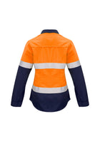 ACTIV EMBROIDERY DESIGNS. UNIFORMS. FR CLOSED FRONT HOOPED TAPED SPLICED SHIRT. LADIES.