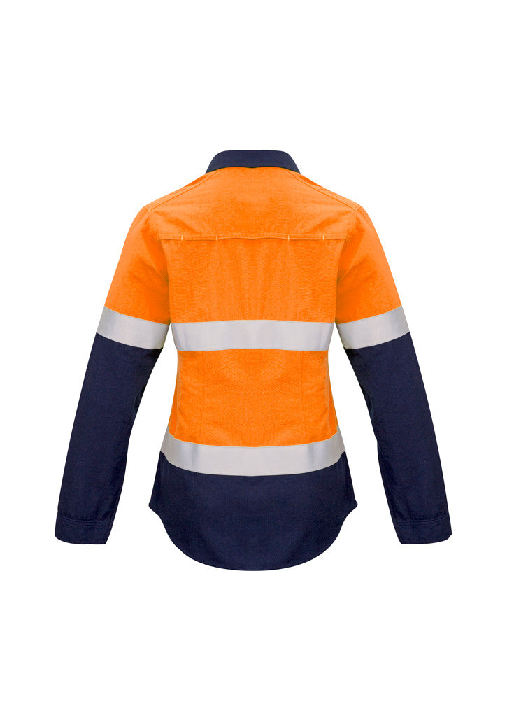 ACTIV EMBROIDERY DESIGNS. UNIFORMS. FR CLOSED FRONT HOOPED TAPED SPLICED SHIRT. LADIES.