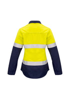 ACTIV EMBROIDERY DESIGNS. UNIFORMS. FR CLOSED FRONT HOOPED TAPED SPLICED SHIRT. LADIES.