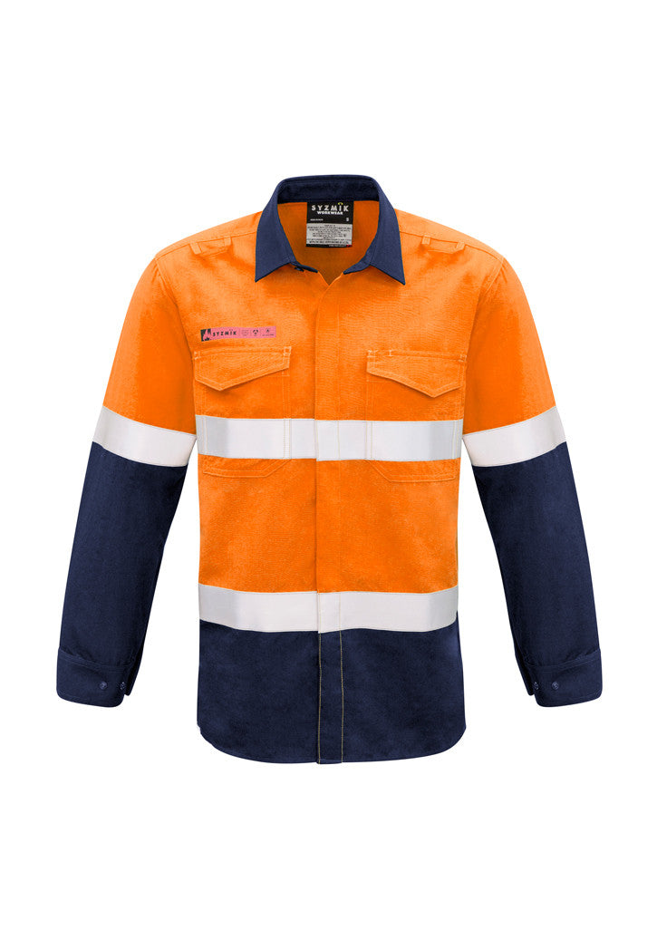 ACTIV EMBROIDERY DESIGNS. UNIFORMS. FR HOOPED TAPED SPLICED SHIRT. MENS.