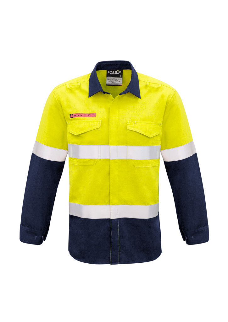 ACTIV EMBROIDERY DESIGNS. UNIFORMS. FR HOOPED TAPED SPLICED SHIRT. MENS.