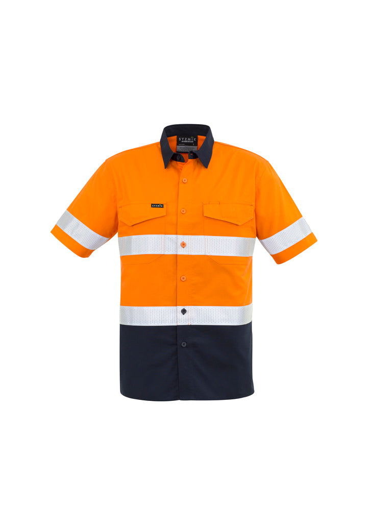 ACTIV EMBROIDERY DESIGNS. UNIFORMS. RUGGED COOLING TAPED HI VIS SPLICED SHORT SLEEVE MENS.